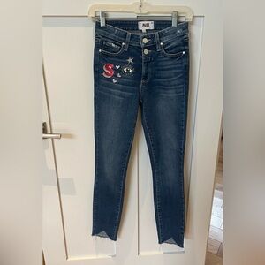 Paige Hoxton Ankle Jeans with Embroidery. Size 25”